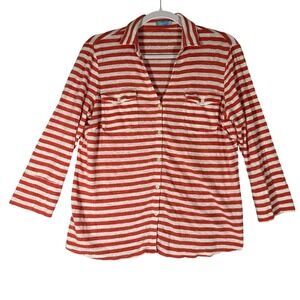 J McLaughlin Brynn Striped Stretch Linen Button Down Shirt Sz L Coastal Nautical